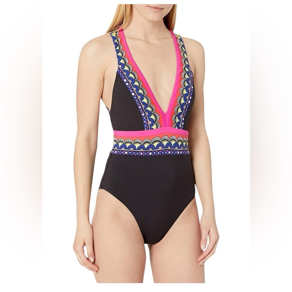 Trina Turk Tanzania V neck plunge one piece swimsuit